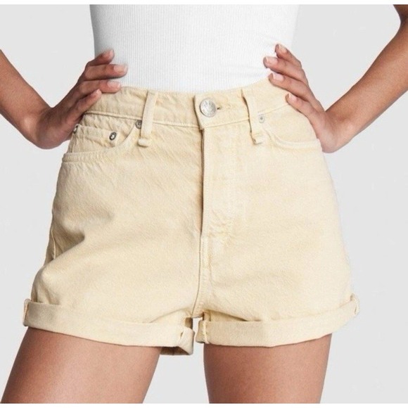 rag & bone Pants - Rag & Bone Maya High-Rise Shorty Shorts Beigne Organic Cotton Denim Size 27